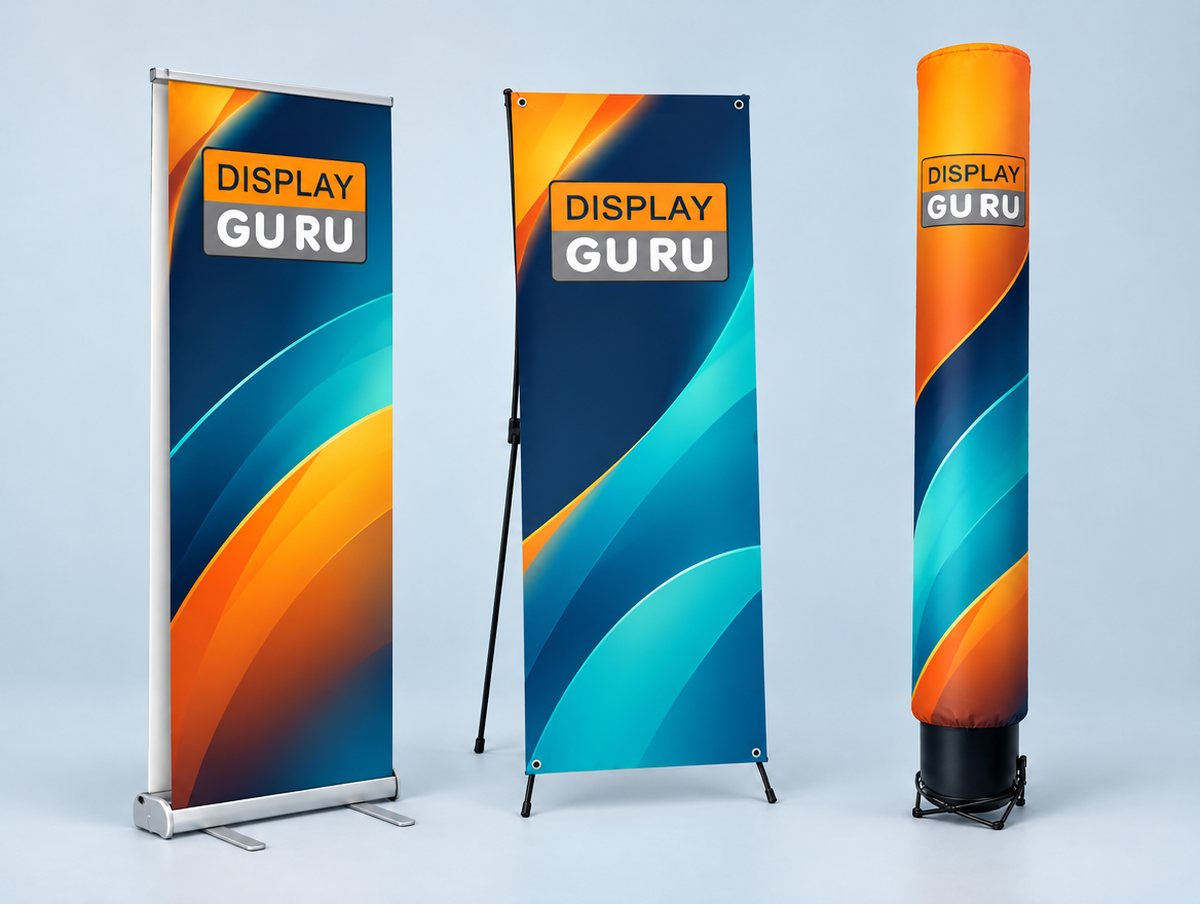 Roll Up โรลอัพ X-Stand Sky Tube ป้ายโฆษณาพับเก็บได้ Display Guru