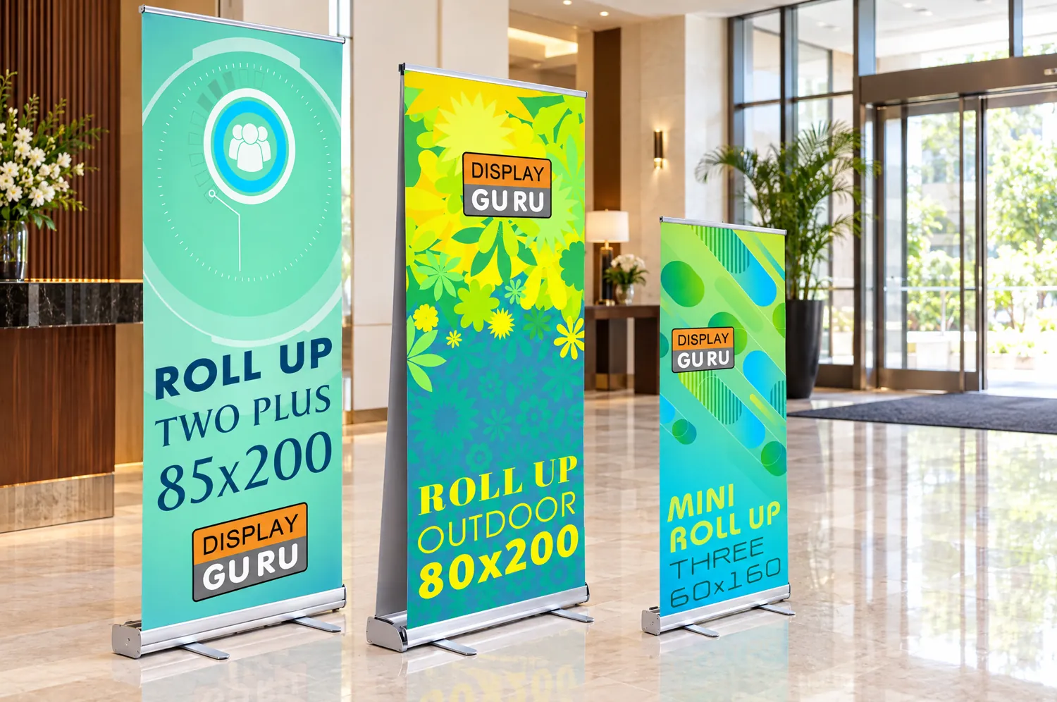 ป้าย Roll Up โรลอัพ ตั้งในล็อบบี้โรงแรม Display Guru